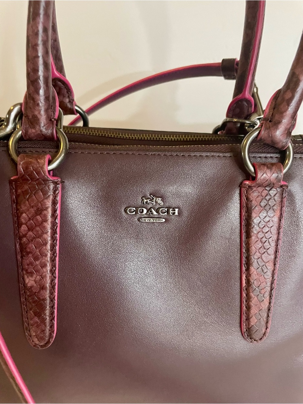 Coach Oxblood Python Trim Satchel - Picture 2 of 8